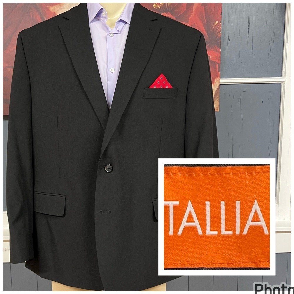 Tallia Blazer Sport Coat Mens 50R Classic Fit‎ Polyester Blend Stretch Black